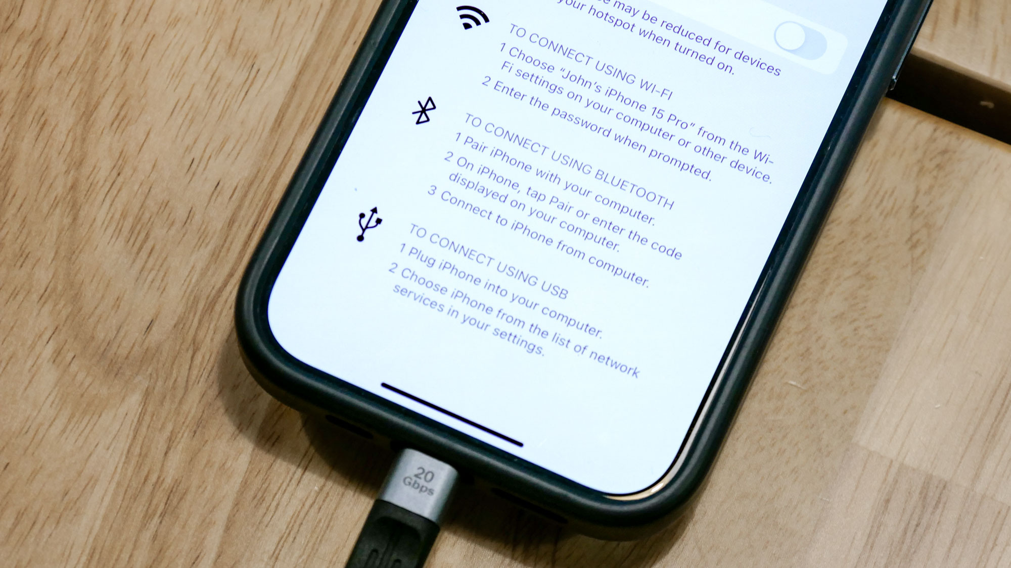 חיבור USB ל-iPhone.