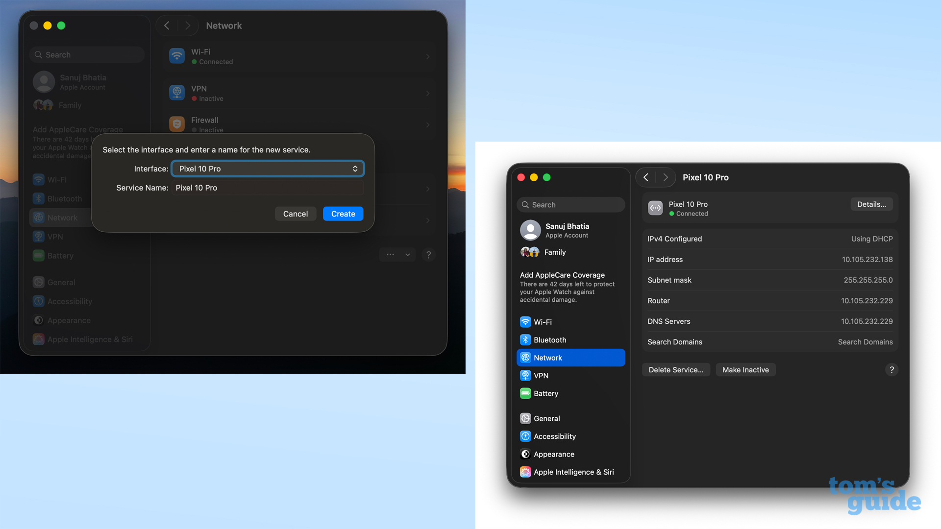 הגדרת שיתוף אינטרנט בין ה-Wi-Fi עבור אנדרואיד ב-macOS נמשכה
