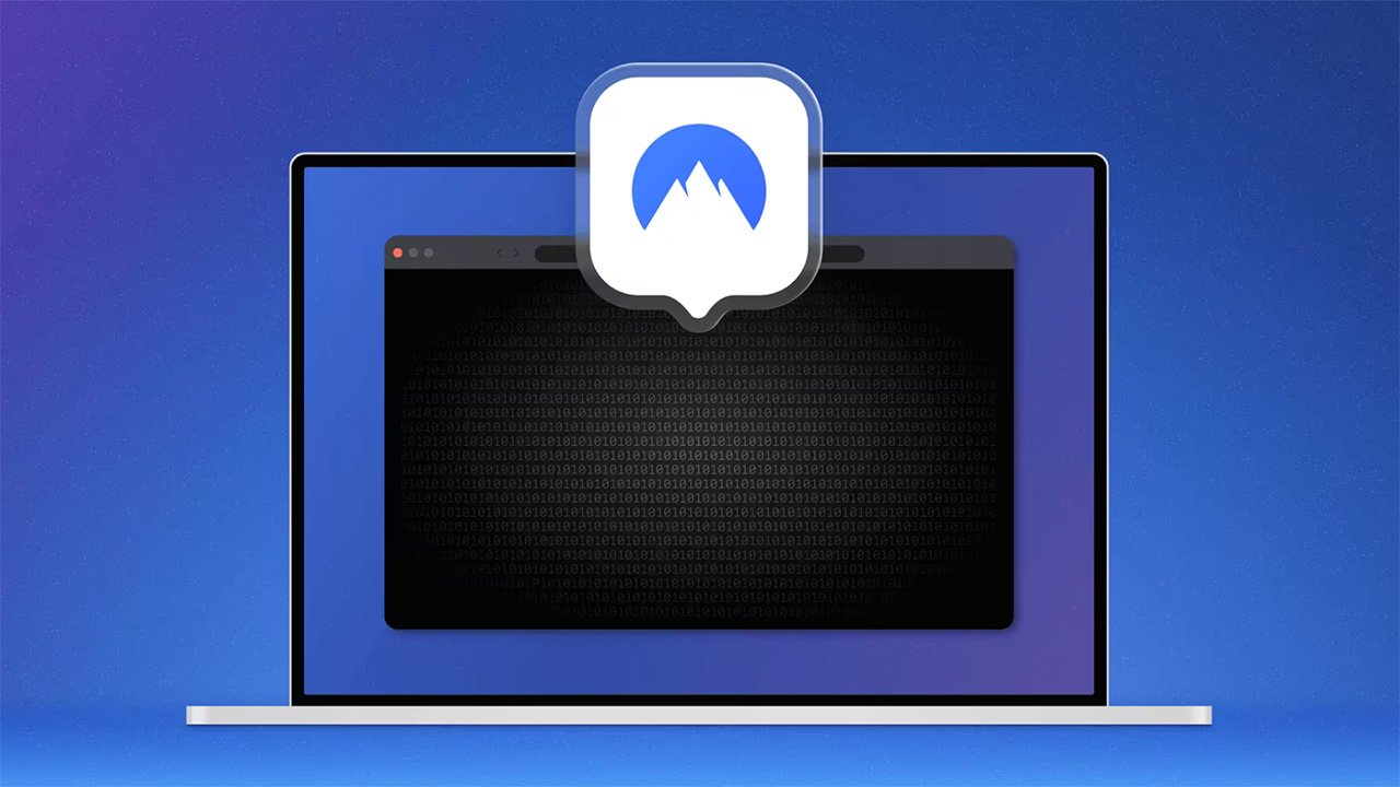 גרפיקת ביקורת עצמאית של NordVPN המציגה מחשב נייד עם הלוגו של NordVPN