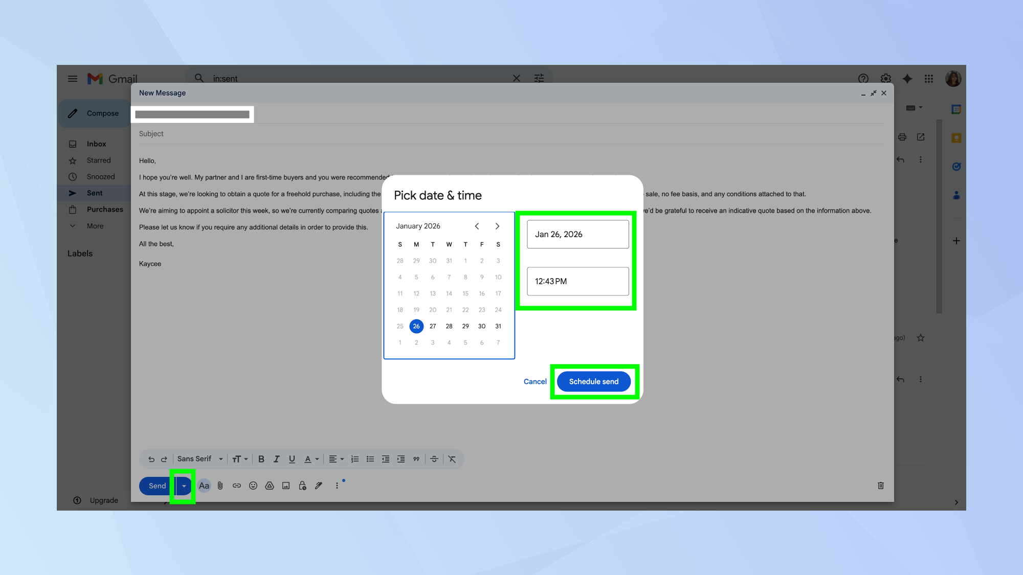 תזמן הודעה ב-Gmail