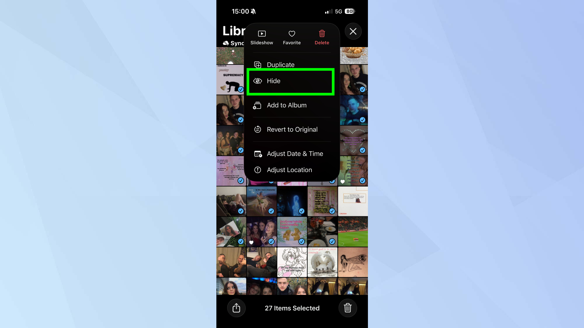 הסתרת תמונות מרובות באייפון