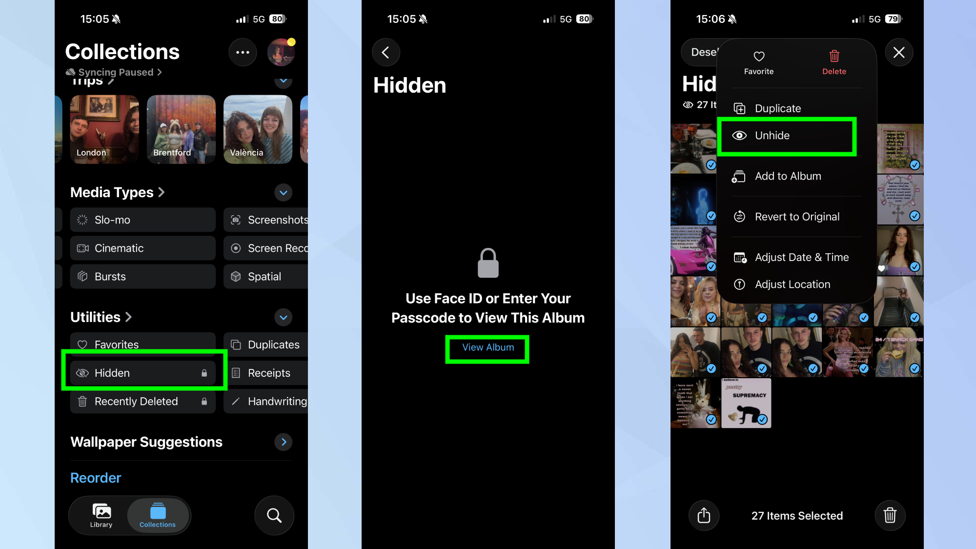 ביטול הסתרת תמונות באייפון