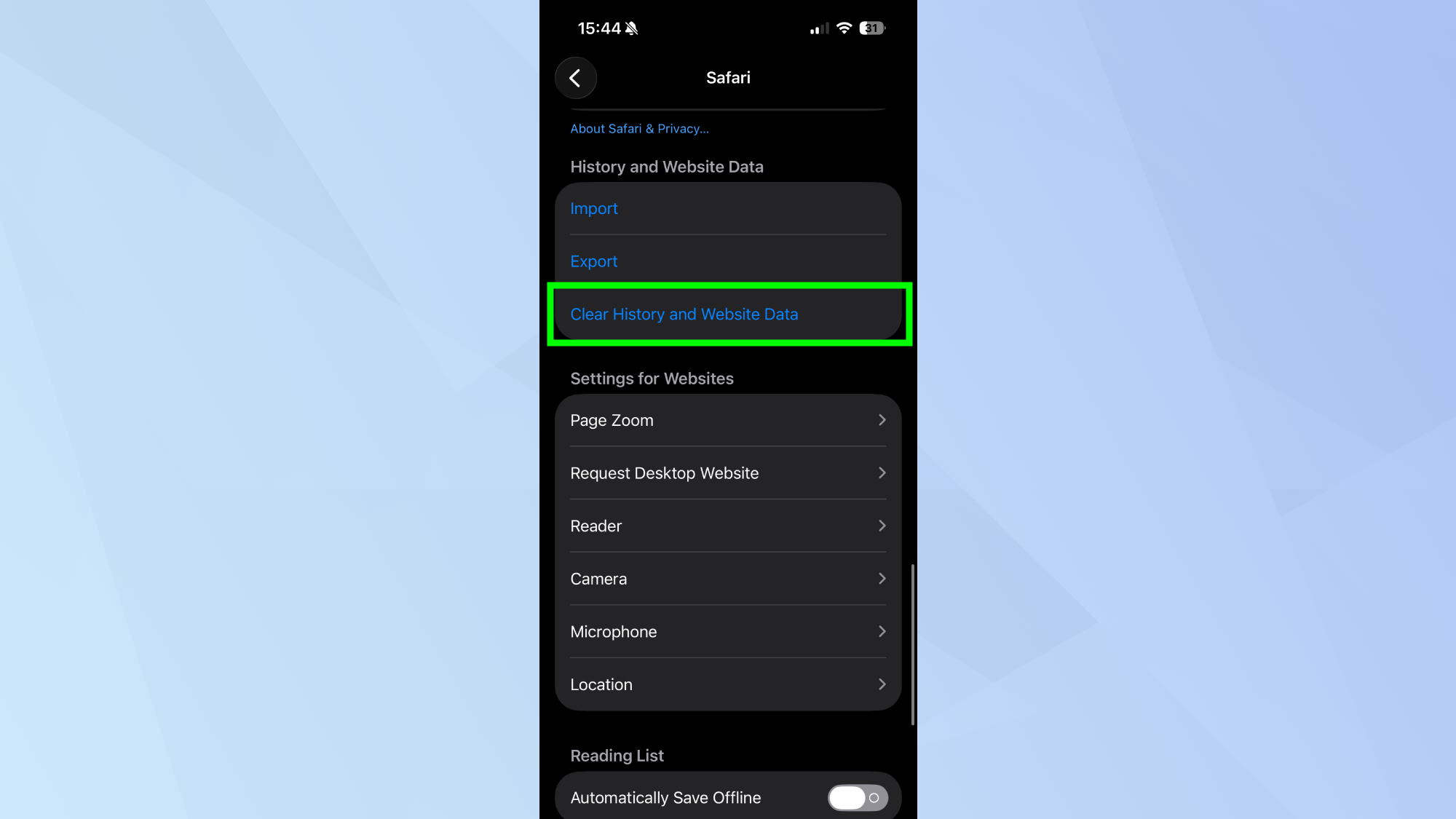 ניקוי המטמון של Safari 