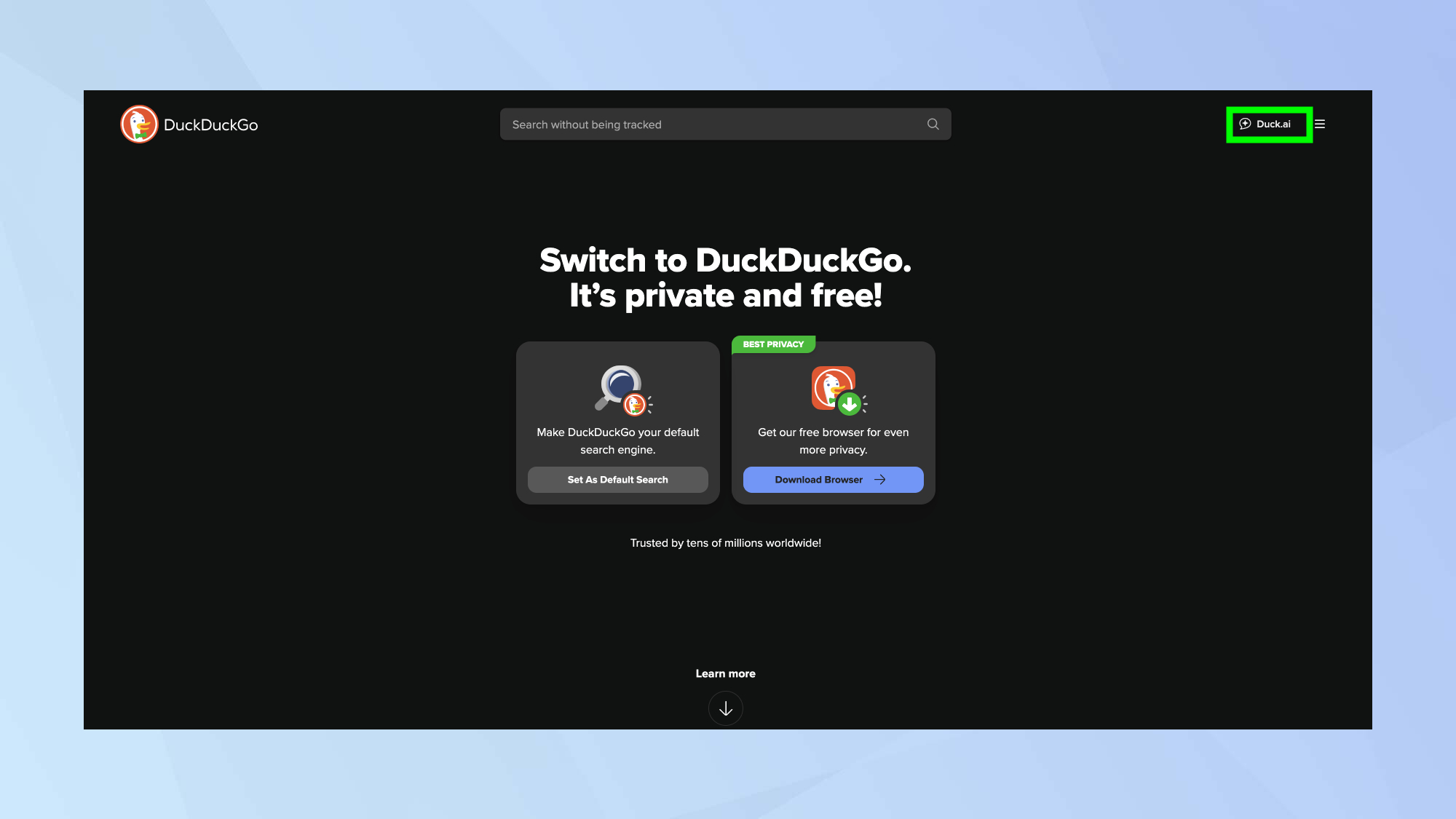 Duck.ai מודגש ב-DuckDuckGo