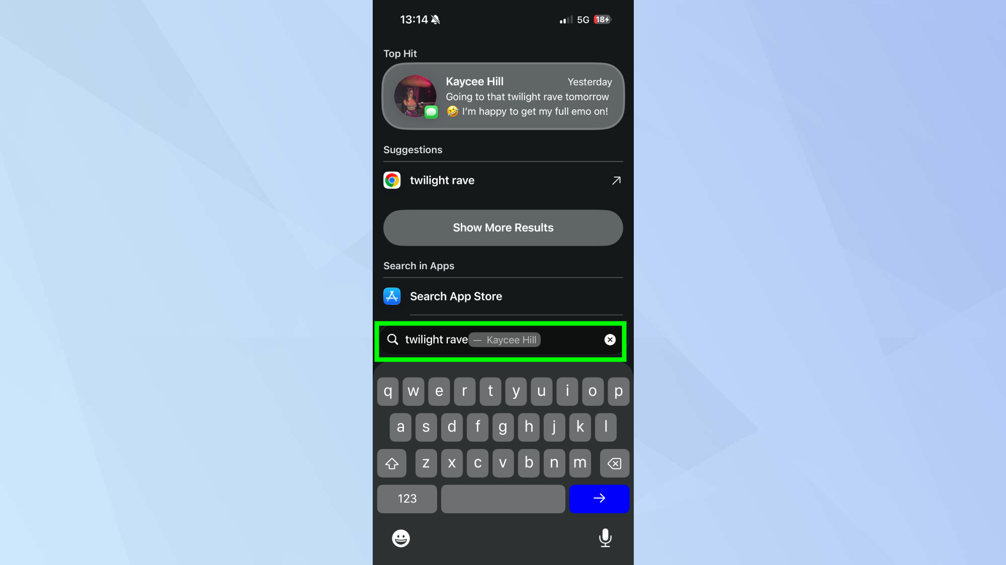 חיפוש זרקור הודעות אייפון