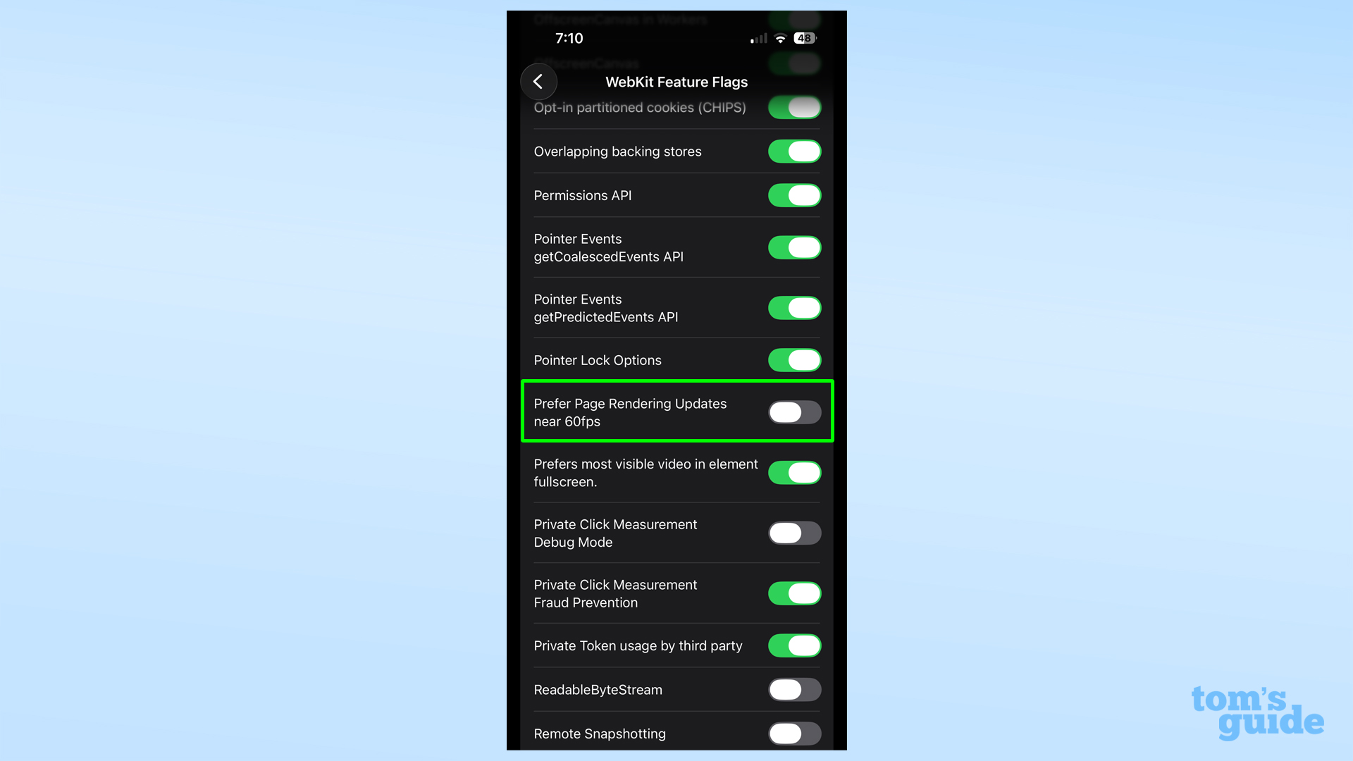 הדגל הדרוש כדי להשבית את נעילת ה-60 הרץ בגלישה בספארי
