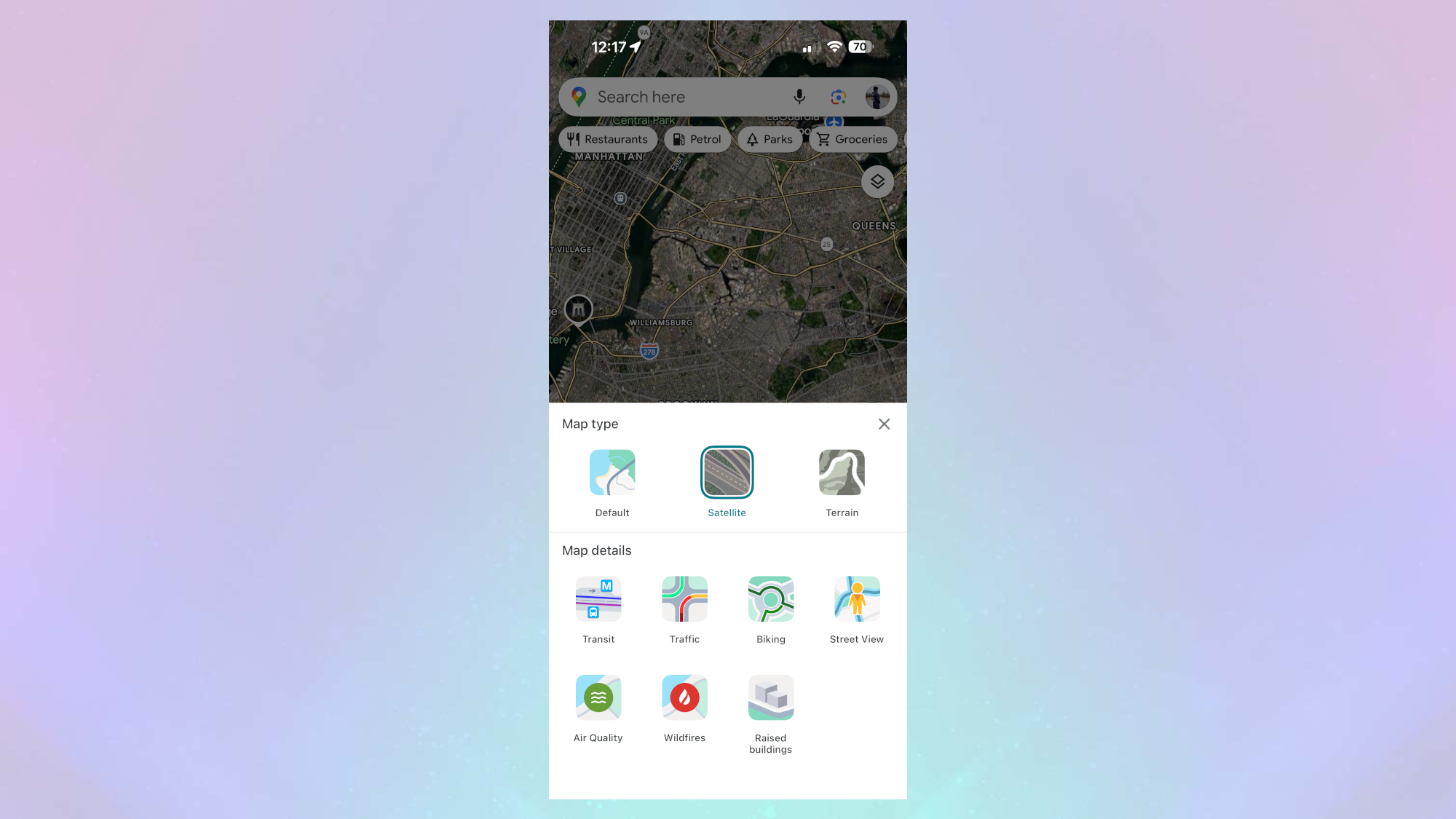 אפשרויות פירוט המפה של מפות Google 