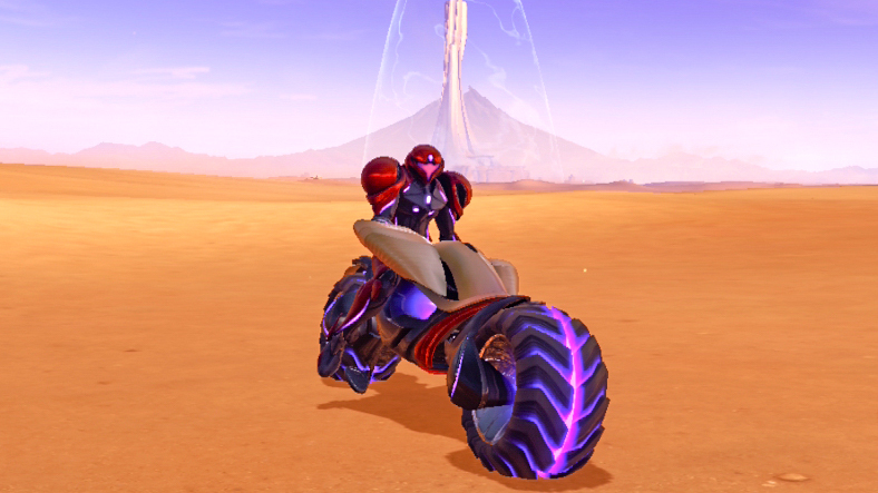 סמסוס על גבי Vi-O-La ב-Metroid Prime 4: Beyond's Overworld's Sol Valley