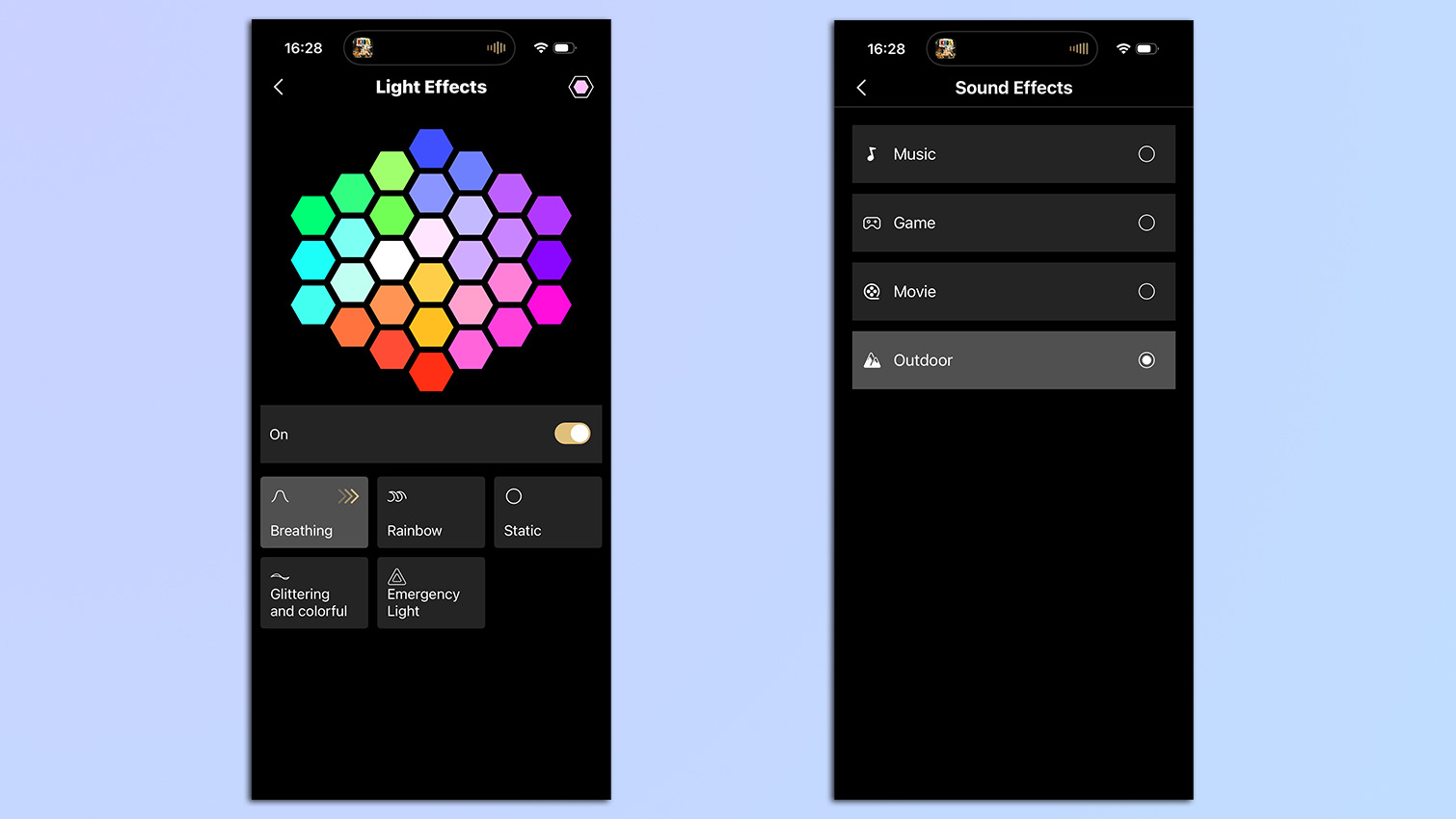 צילומי מסך באמצעות אפליקציית Edifier Connex המציגים את ההגדרות עבור Edifier ES20
