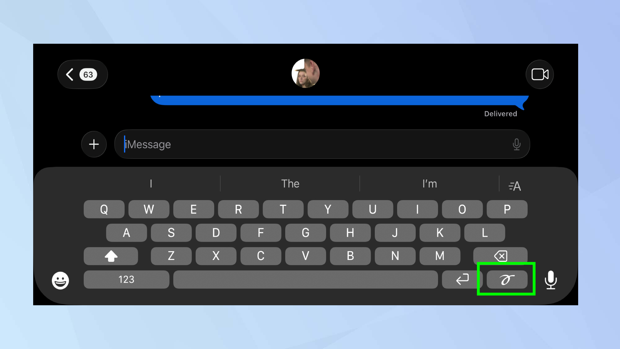 סמל כתב יד במקלדת ההודעות של האייפון