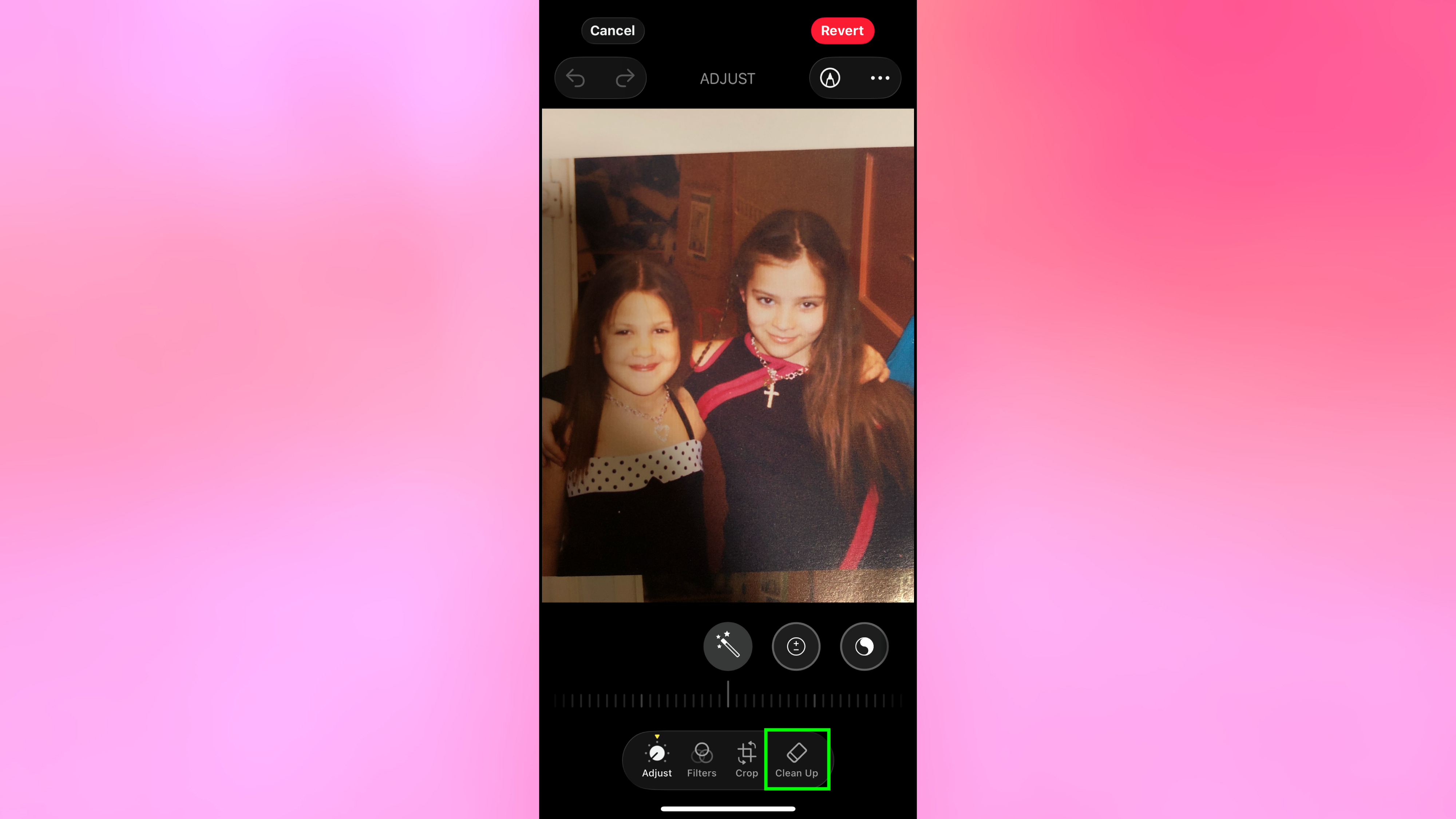 Clean Up מודגש בתמונת האייפון