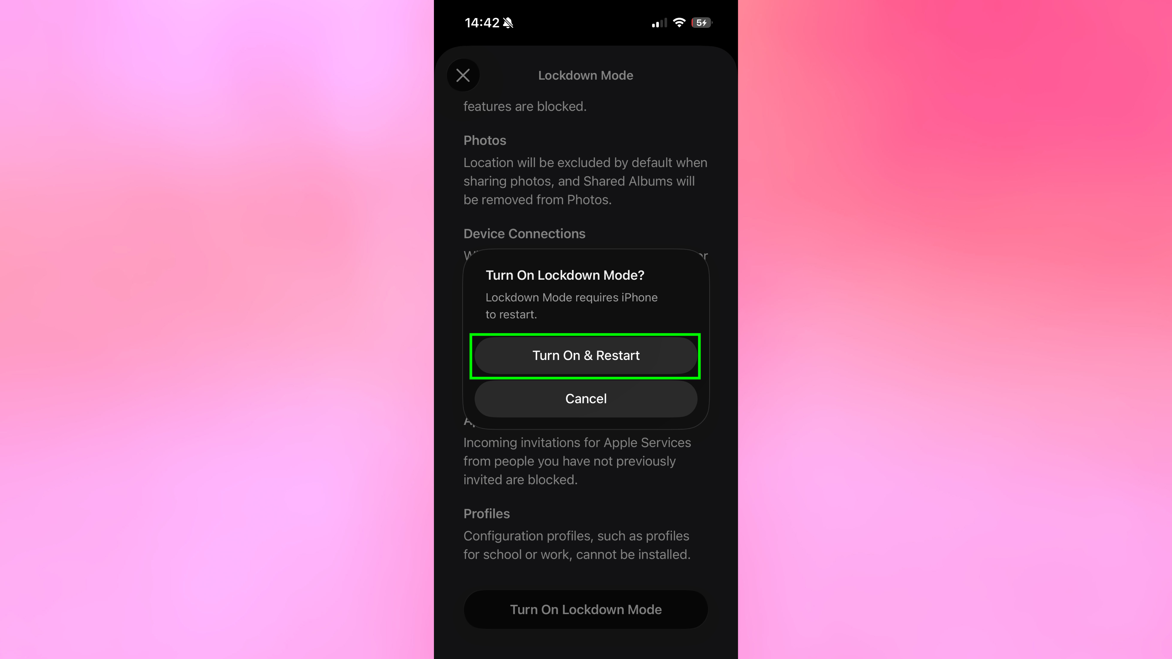 הפעל והפעל מחדש עבור מצב נעילה באייפון