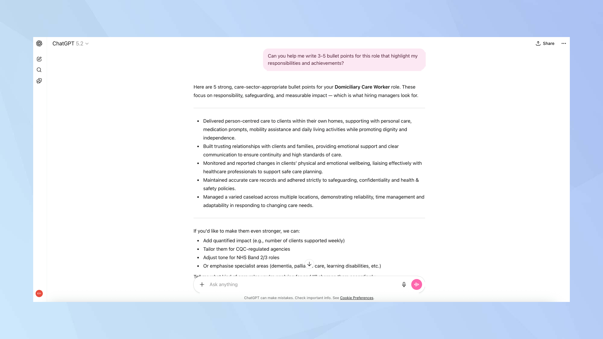 פלט אחריות והישגים של ChatGPT