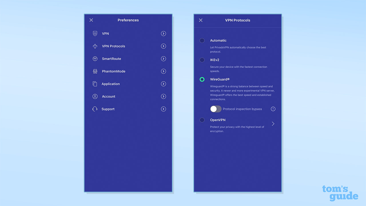 צילום מסך של הגדרות PrivadoVPN WireGuard