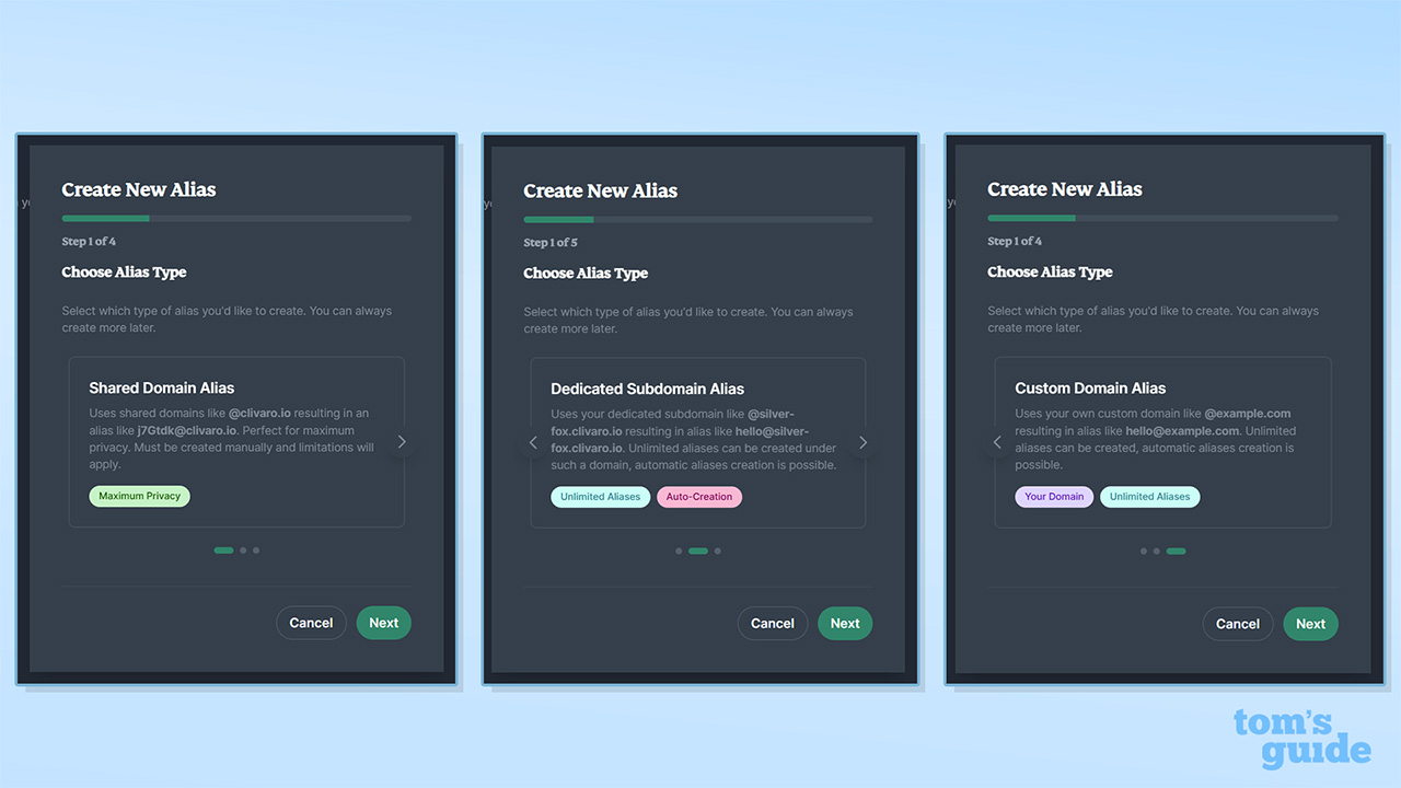 צילום מסך של סוגי כינוי ExpressMailGuard