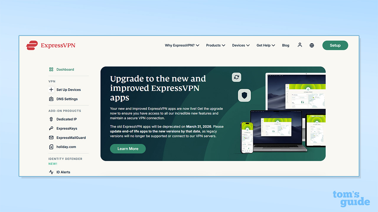 צילום מסך של חשבון ExpressVPN