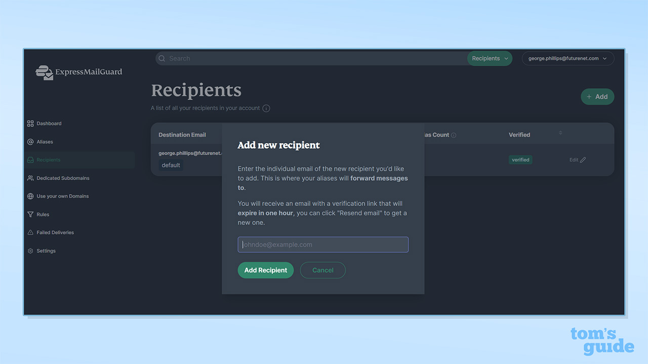 צילום מסך של נמען ExpressMailGuard