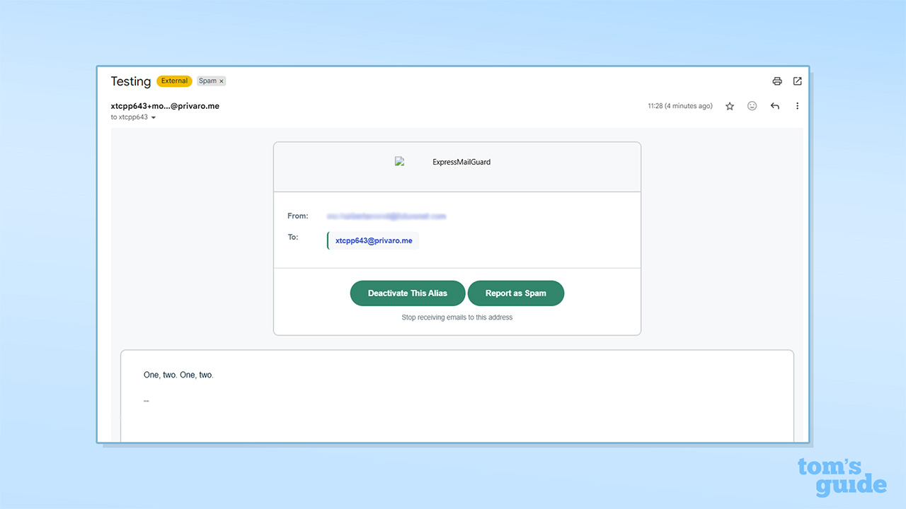 צילום מסך של ExpressMailGuard בפעולה