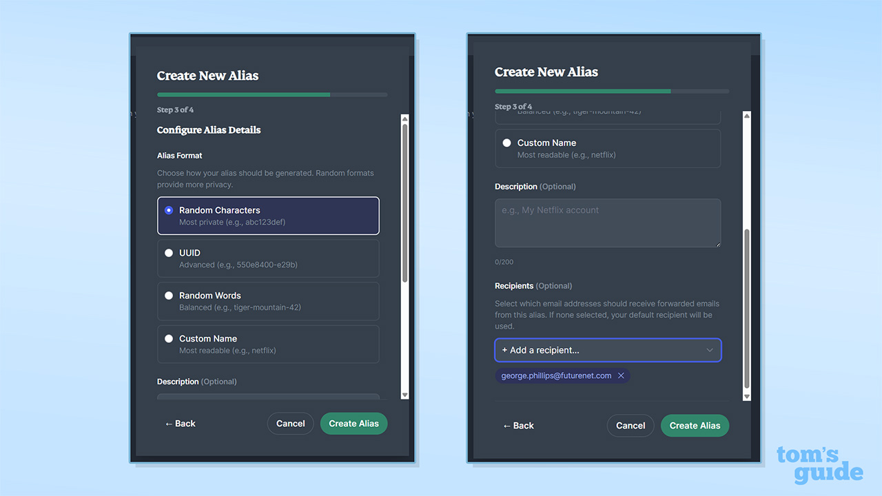 צילום מסך ליצירת כינוי ExpressMailGuard