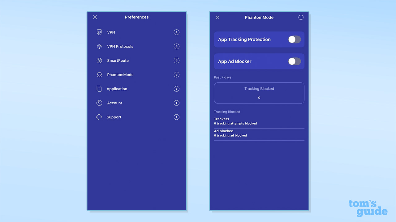 צילום מסך של PhantomMode של PrivadoVPN ב-iOS