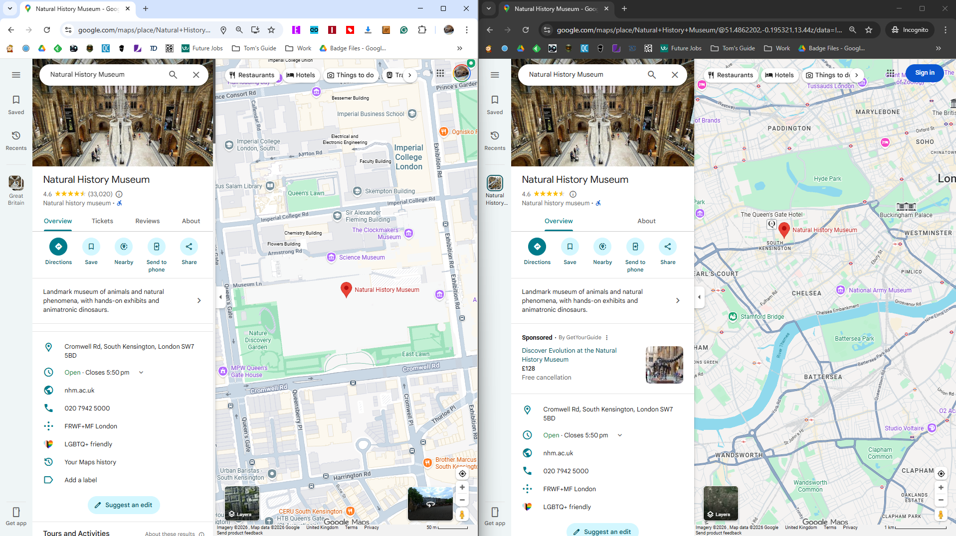 google maps מחובר לעומת מנותק