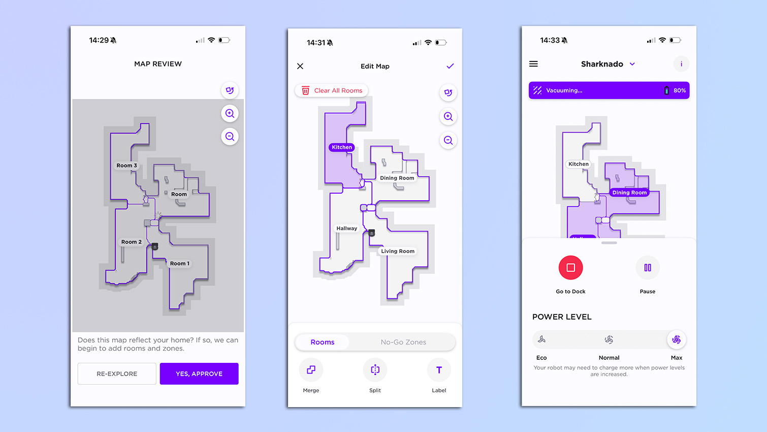 צילומי מסך מאפליקציית Shark Clean