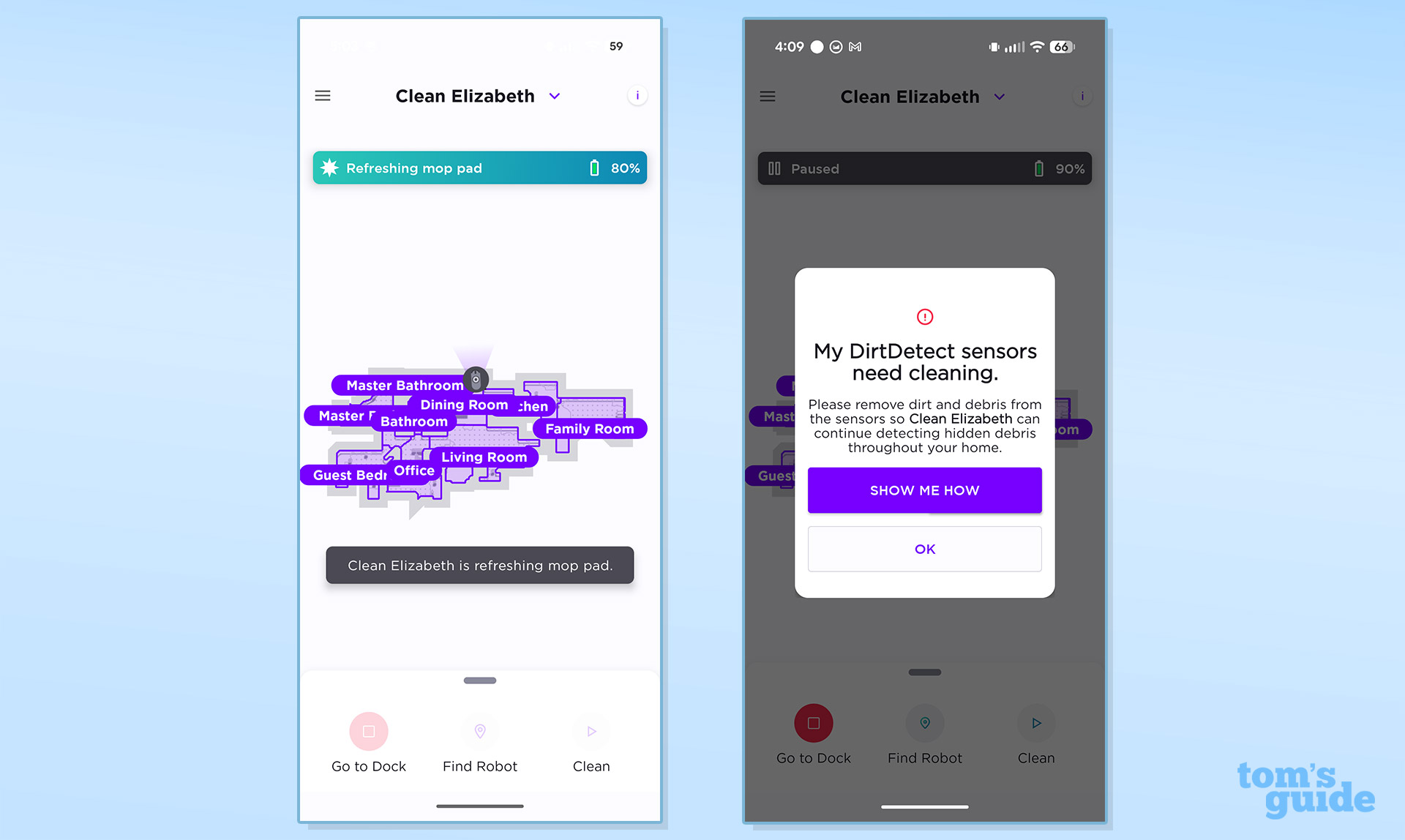 צילומי מסך של אפליקציית Shark UV Reveal PowerDetect Robot Vacuum