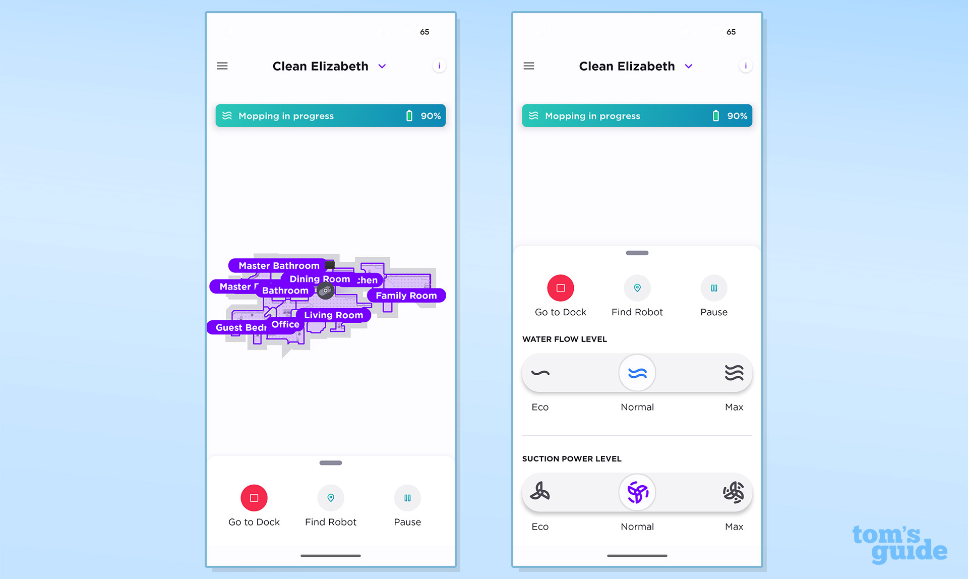 צילומי מסך של אפליקציית Shark UV Reveal PowerDetect Robot Vacuum