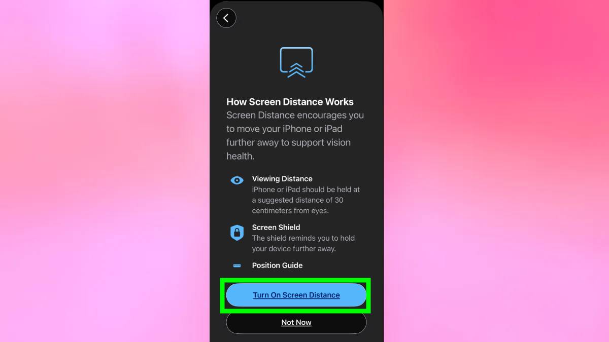 הפעל את מרחק המסך המודגש באייפון
