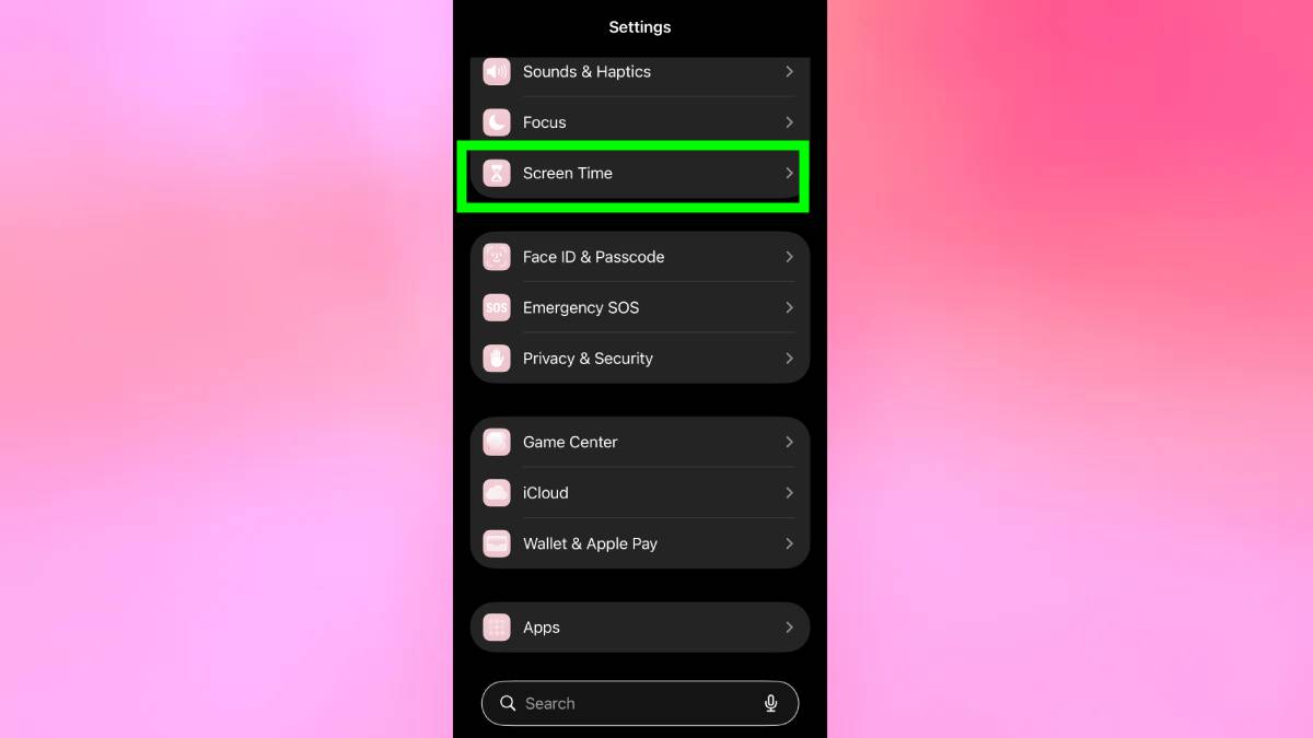 זמן מסך מודגש בהגדרות האייפון