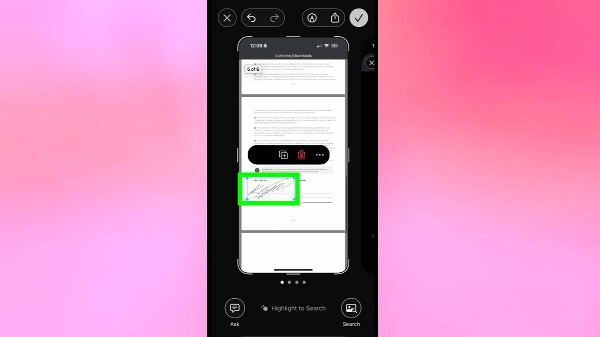 חתימה חתומה על מסמך באייפון