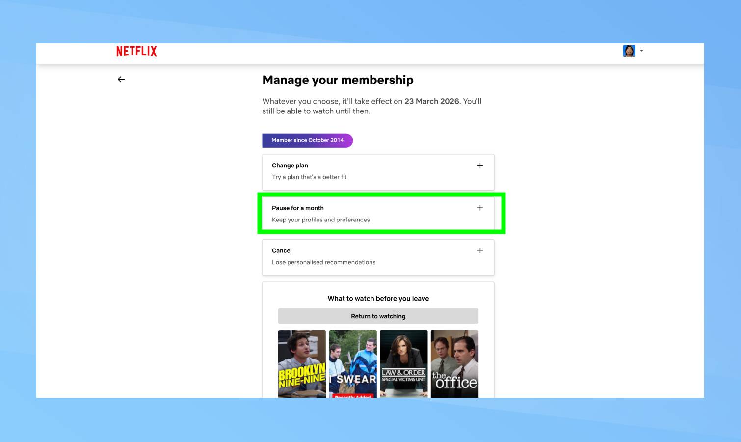 השהה למשך חודש מודגש בנטפליקס