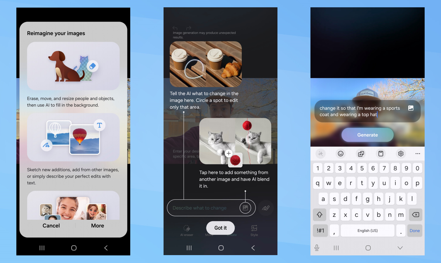 צילומי מסך של Samsung Galaxy S26 Photo Assist.