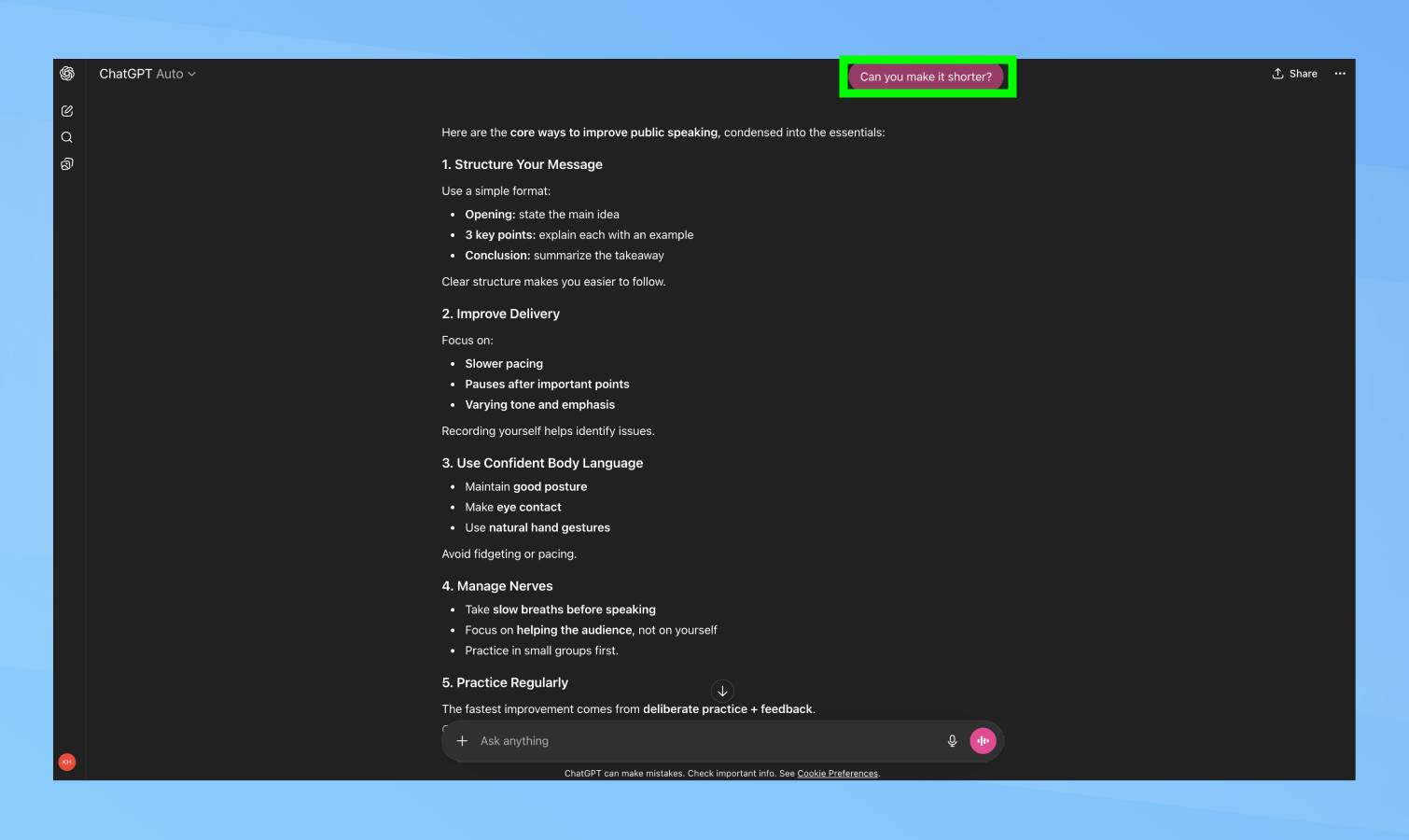 הודעת מעקב ב-ChatGPT