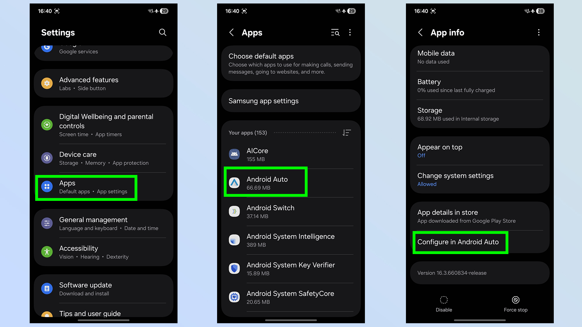 אפשרויות מפתחי אנדרואיד אוטומטי