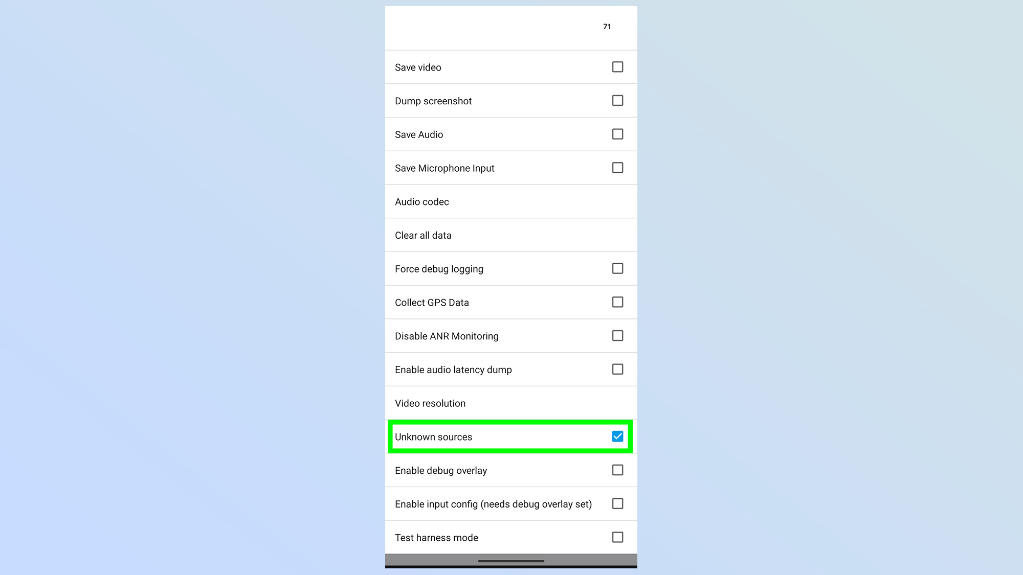 אפשרויות מפתחי אנדרואיד אוטומטי