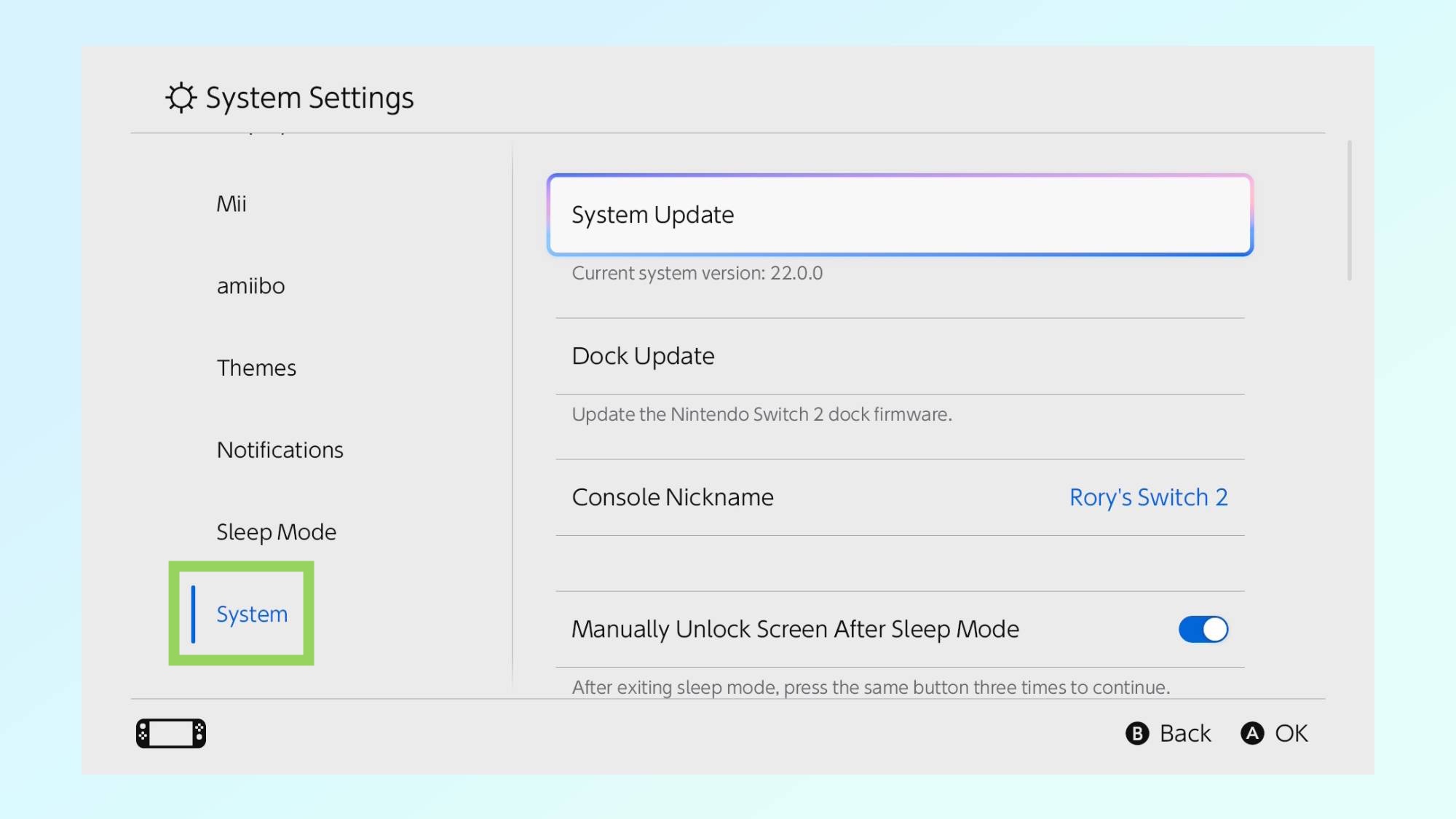 צילום מסך המראה כיצד להפעיל מצב חיזוק כף יד ב-Nintendo Switch 2