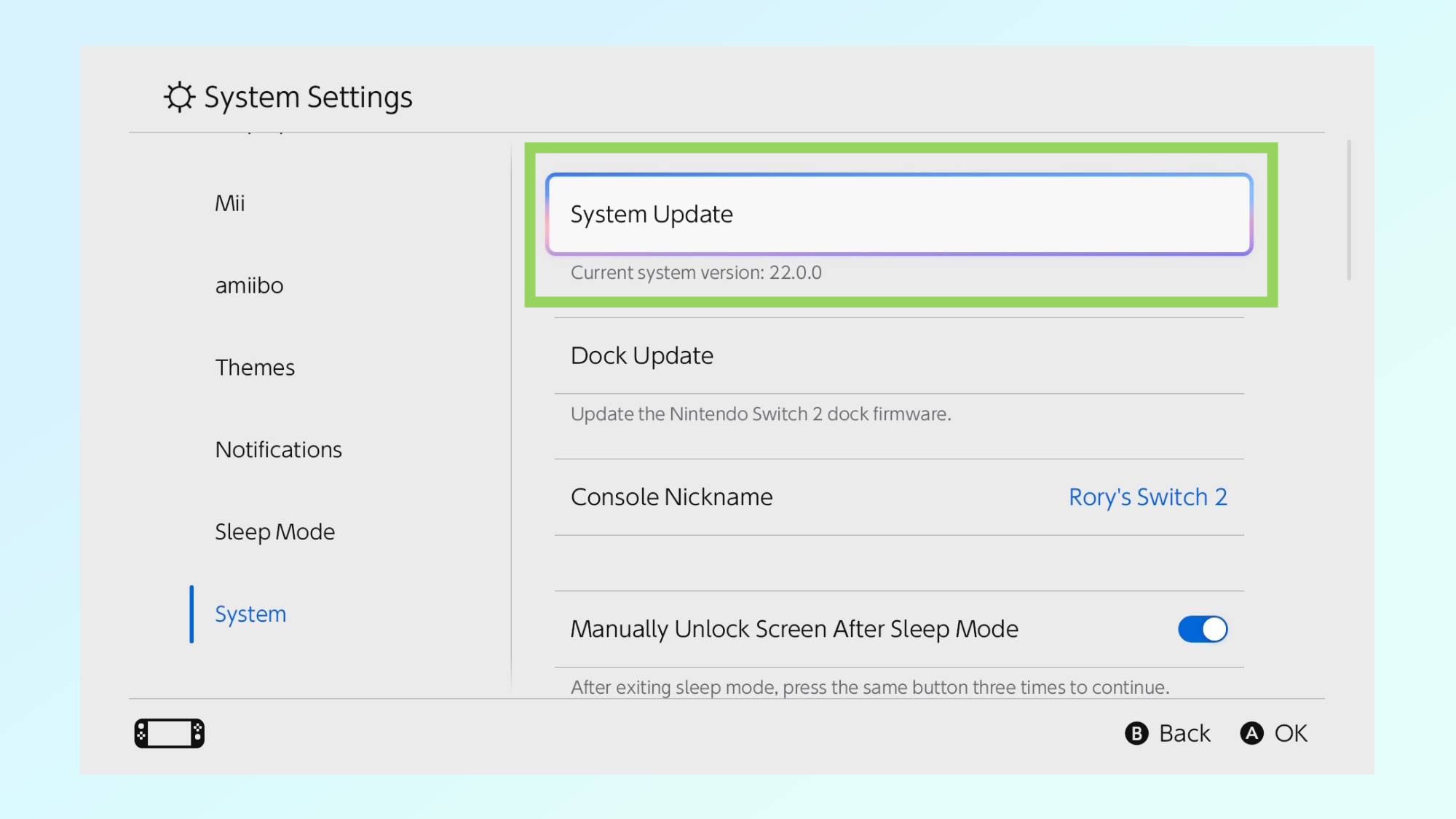 תמונה המציגה כיצד להפעיל מצב חיזוק כף יד ב-Nintendo Switch 2