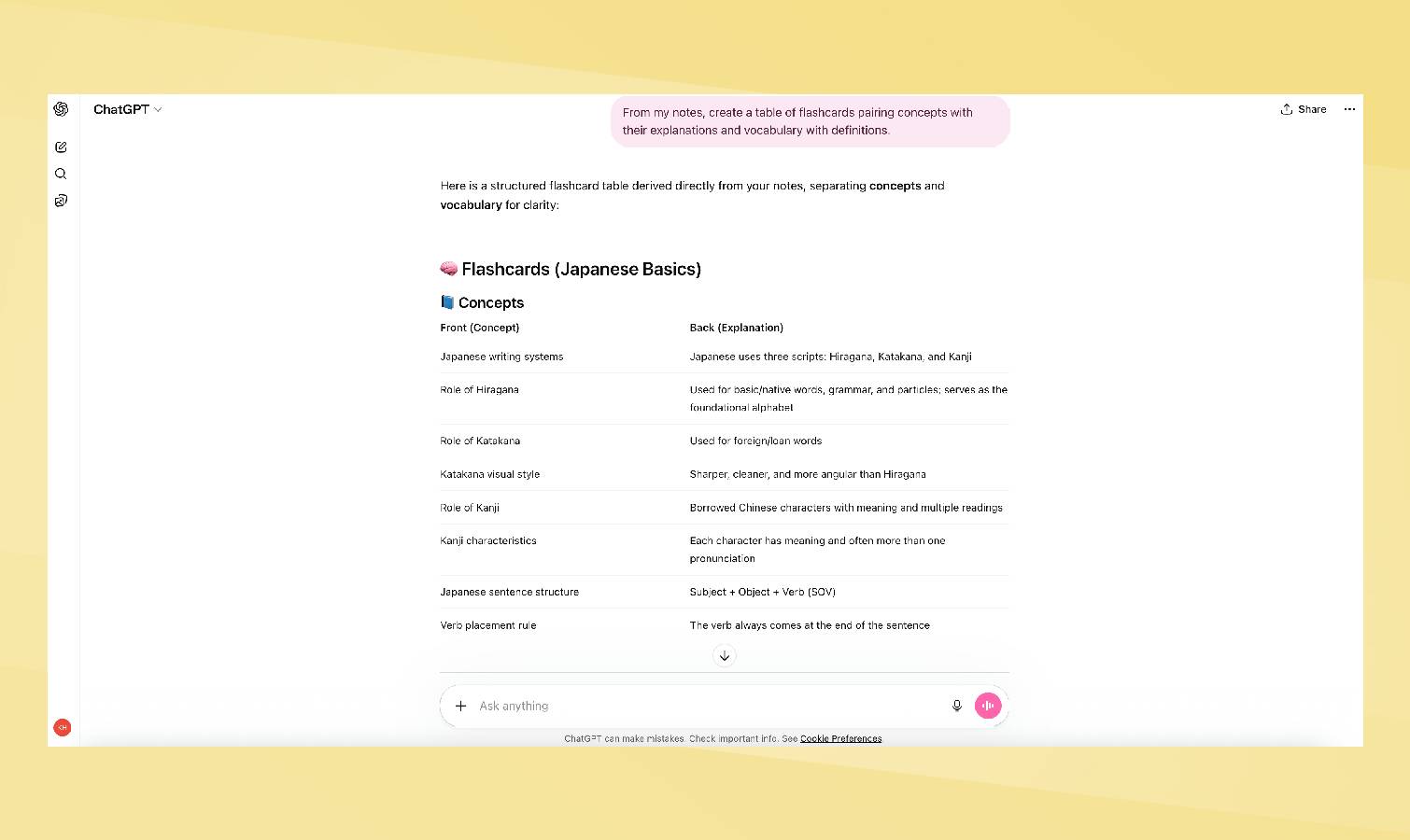 הנחיה לכרטיסי פלאש של ChatGPT