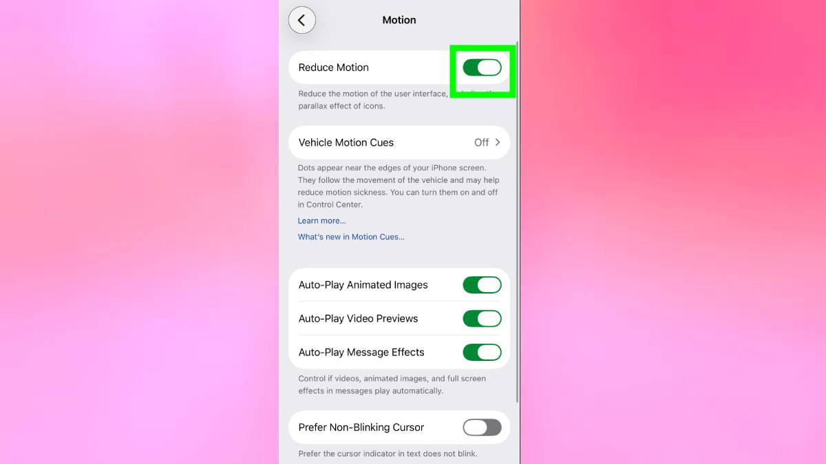 הפחת תנועה באייפון iOS 26.4