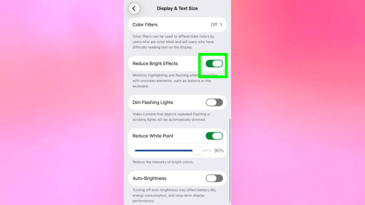 הפחת אפקטים בהירים ב-iPhone iOS 26.4