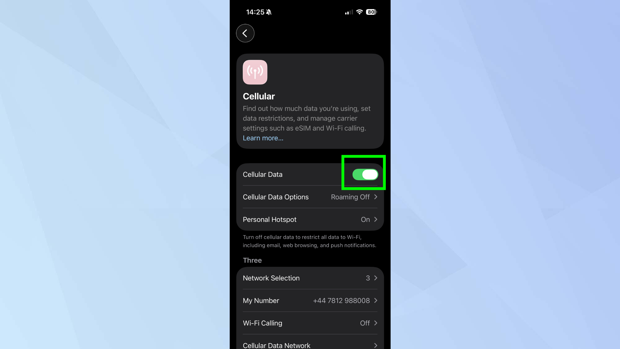 הפעל נתונים סלולריים באייפון 