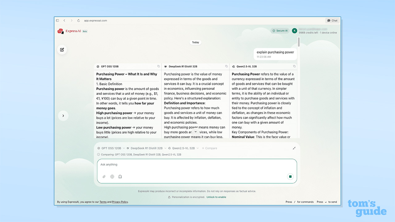 צילום מסך של השוואה מרובת דגמים של ExpressAI