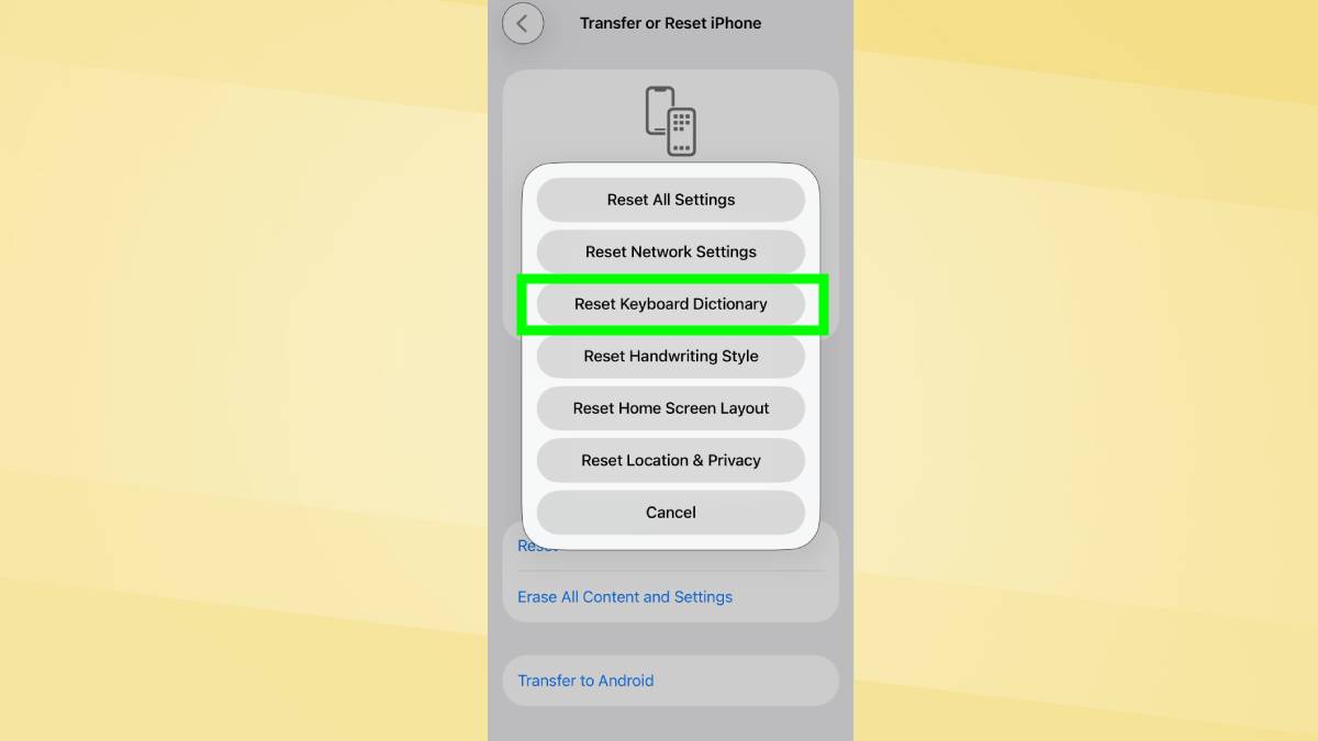 אפס את מילון המקלדת