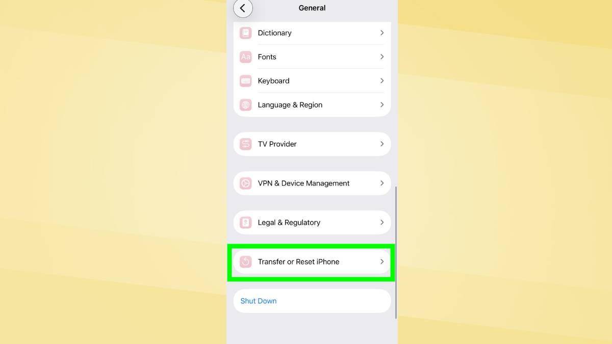 העבר או איפוס אייפון מודגש באייפון