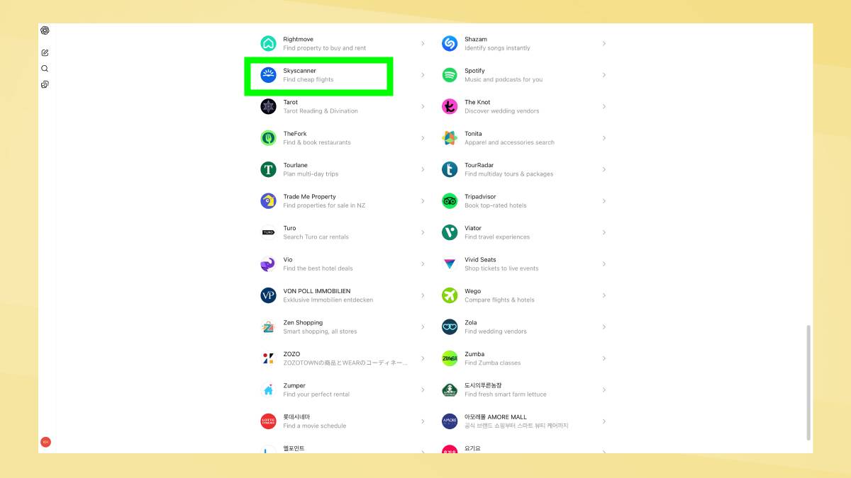 אפליקציית Skyscanner ב-ChatGPT