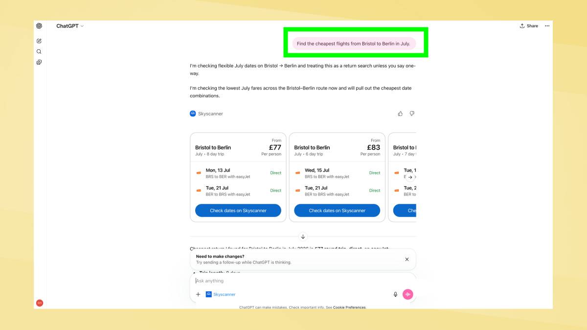 הודעת טיסות ChatGPT
