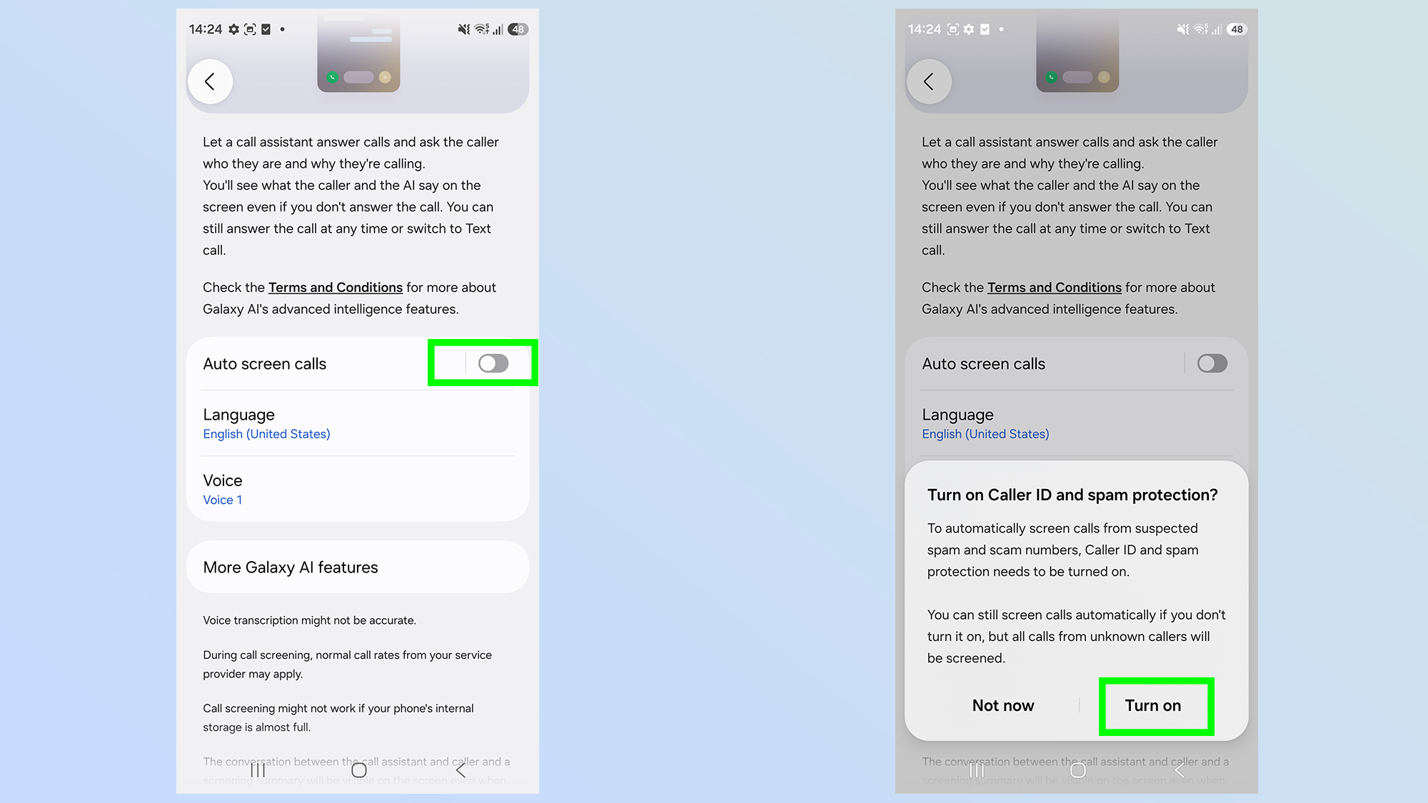 כיצד להגדיר סינון שיחות בגלקסי s26