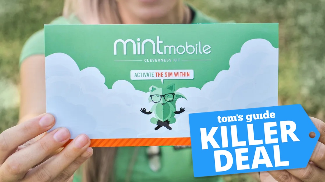 מעטפת כרטיס סים של Mint Mobile עם תג עסקה