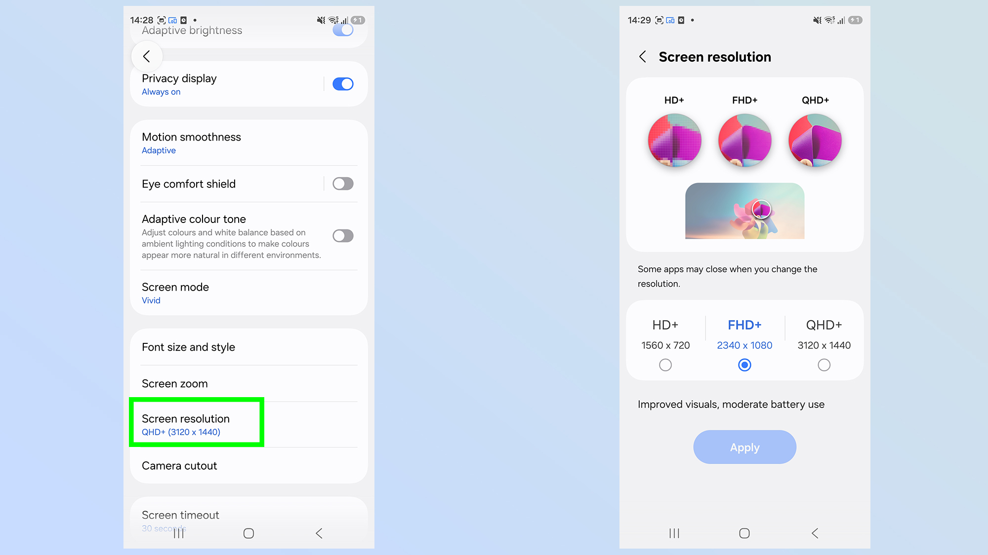 כיצד לשנות את רזולוציית המסך ב-galaxy s26 ultra